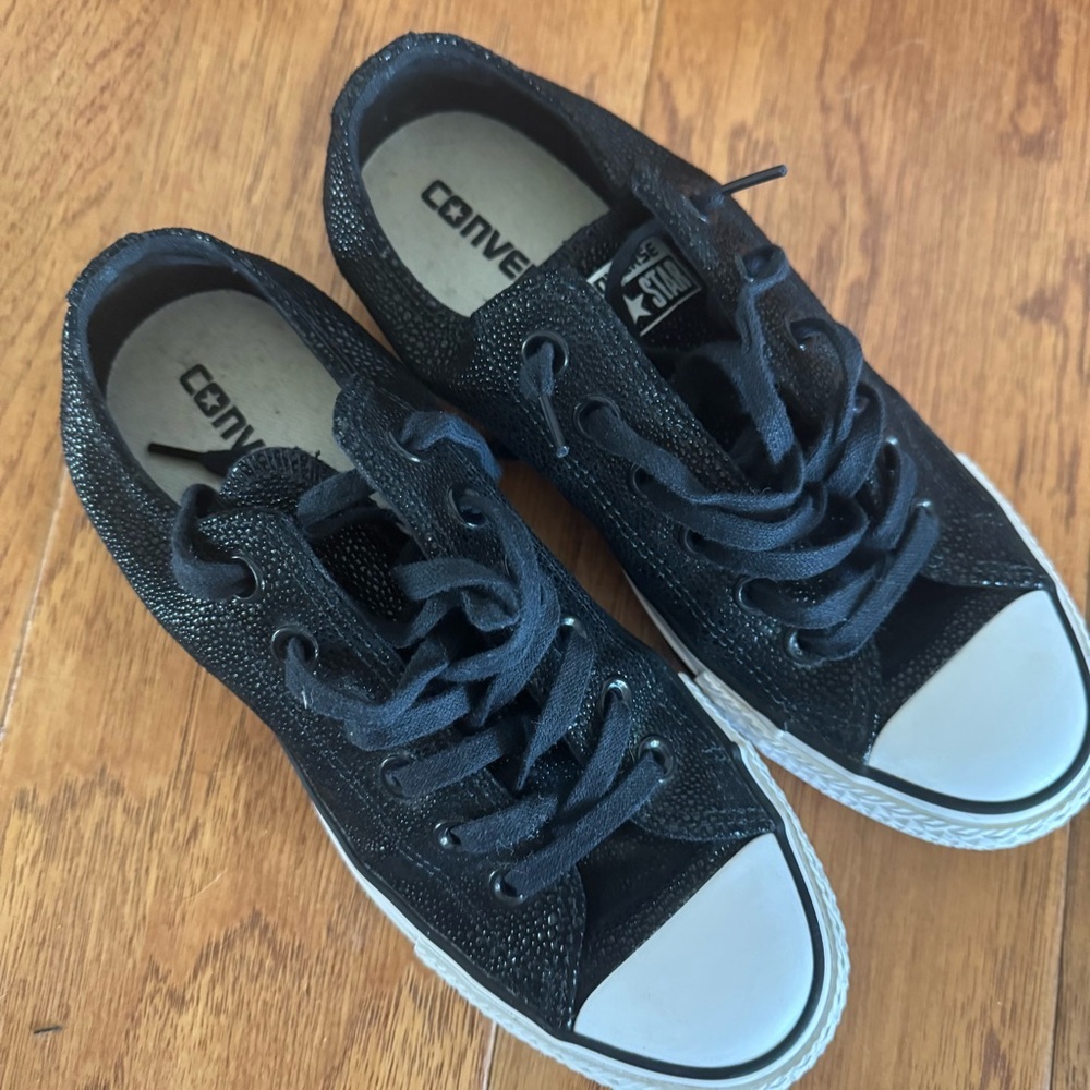 Converse All Star Low Top Sneakers Women’s 7 Pebble Black Leather Casual Shoes - Picture 3 of 9